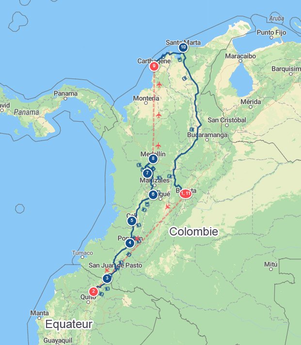 Carte du périple Colombie - Equateur - l'autre ailleurs en Colombie